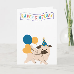 Cartão Aniversário do Pug Brilhante e Bonito