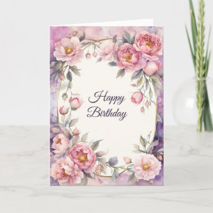 Cartão Aniversário do Quadro de Oval de Peony Rosa Chic