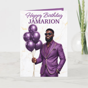 Cartão Aniversário do Rei da Melanina Luxo Balão Roxo