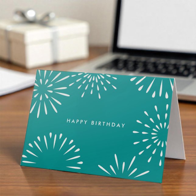 Cartão Aniversário do Simples Office Teal Blue Fireworks (Criador carregado)