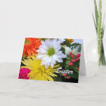 Cartão Aniversário do Sister Floral<br><div class="desc">Cartão de cumprimentos de aniversário para uma irmã. Foto de arranjo floral com uma variedade de flores em várias cores. Design brilhante e colorido com Irmã escrita no cobrir. Arte,  imagem e verso © Shoaff Ballanger Studios,  2023.</div>