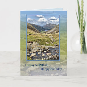 Cartão Aniversário do sobrinho com uma paisagem da