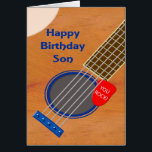 Cartão Aniversário do Son Guitar Player<br><div class="desc">Um cartão de aniversário para um filho que ama a guitarra. Um close de uma guitarra com um espectro preso nas cordas. No espectro estão as palavras "You Rock". Um cartão de aniversário para um músico que ama a guitarra.</div>