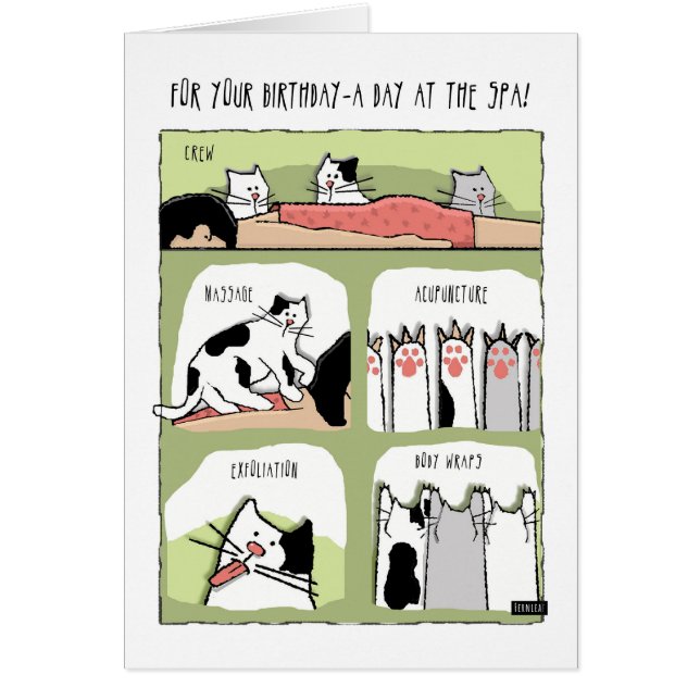 Cartão Aniversário do Spa Tratamentos com Gatos (Frente)