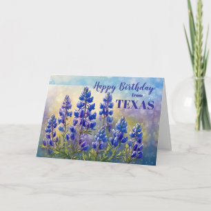 Cartão Aniversário do Texas com pintura de Bluebonnets