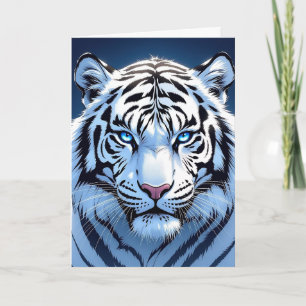 Cartão Aniversário do Tigre Branco de Olhos Azuis