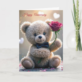 Cartão Aniversário do Urso de Teddy com Rosa