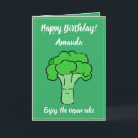 Cartão Aniversário do Vegan Verde Kawaii<br><div class="desc">Engraçado Kawaii Green Vegan Broccoli Aniversário, um design engraçado e fofo para qualquer um que procura alguns designs veganos para oferecer no dia especial de alguém. Se você está procurando alguns cartões de aniversário engraçados para veganos, cartões de aniversário de temas vegetarianos, cartões de aniversário de vegetais ou cartões de...</div>