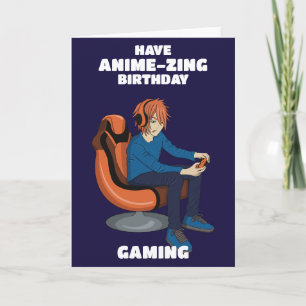 Cartão Aniversário do video games Anime Gamer Boy