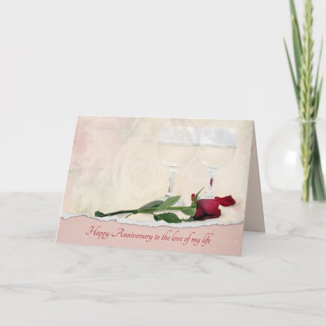 Cartão Aniversário do Vinho e da Rosa vermelha (Frente)