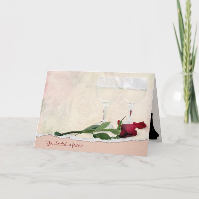 Cartão Aniversário do vinho e Rosa (Frente)
