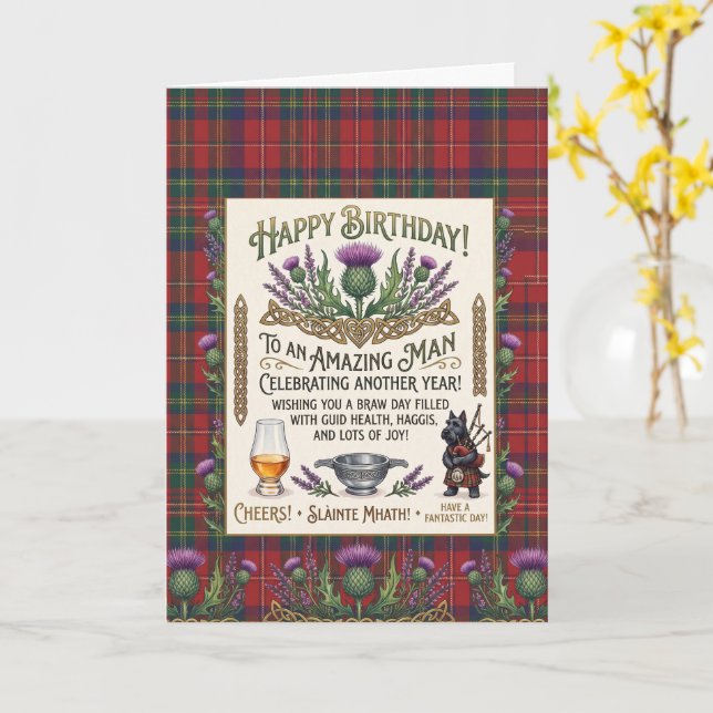 Cartão Aniversário do Whisky Escocês (Flor Amarela)