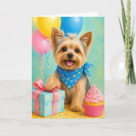 Cartão Aniversário do Yorkie Cute Yorkshire Terrier Anive