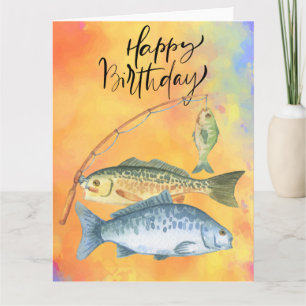 Cartão Aniversário dos amantes da pesca com aquarela