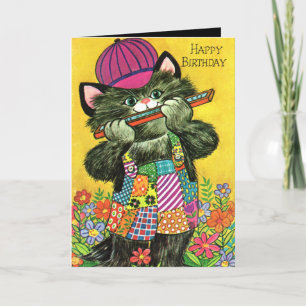 Cartão Aniversário dos amantes de gatos vagabundos retrô