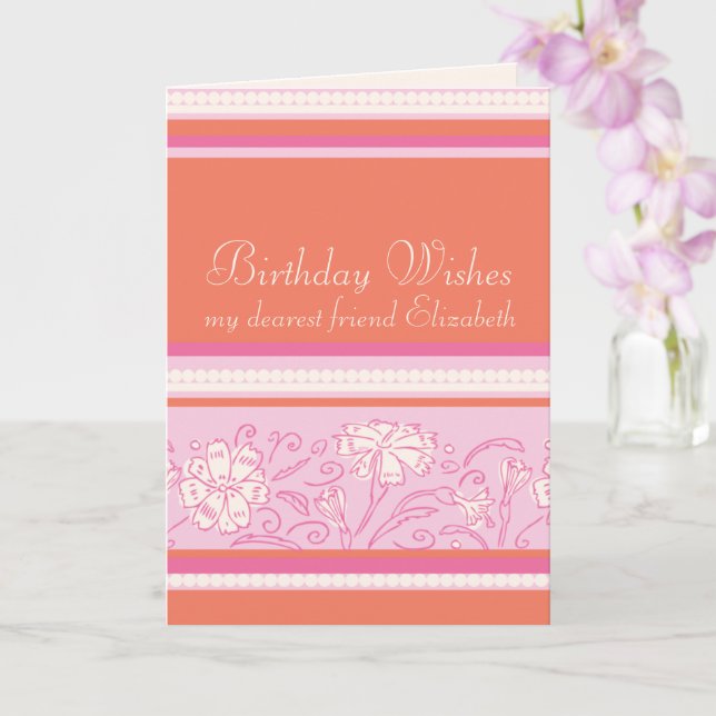 Cartão Aniversário dos amigos cor-de-laranja e rosa (Orquídea)