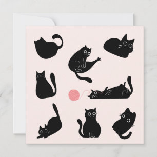 Cartão Aniversário dos Gatos Pretos Bobos