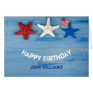 Cartão aniversário e 4 de julho - estrelas e pavilhão