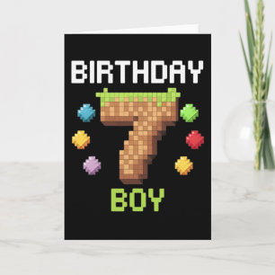 Cartão Aniversário É meu 7 Aniversário Gamer Pixel Numb