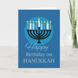 Cartão Aniversário em Hanukkah Menorah no Azul Negro