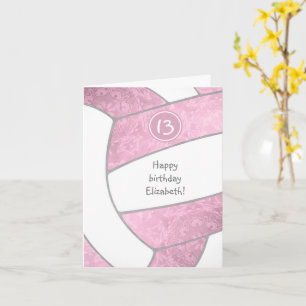 Cartão aniversário empoeirado de vôlei rosa