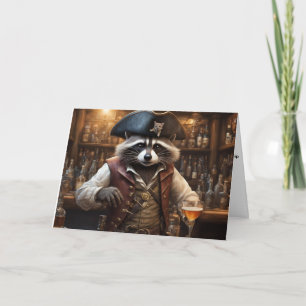 Cartão Aniversário engraçado do barman Pirate Raccoon