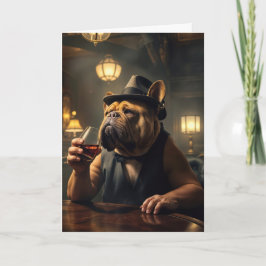 Cartão Aniversário Engraçado do Bulldog Segurando um Whis