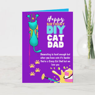 Cartão Aniversário engraçado do PAI GATO DIY - Louco por