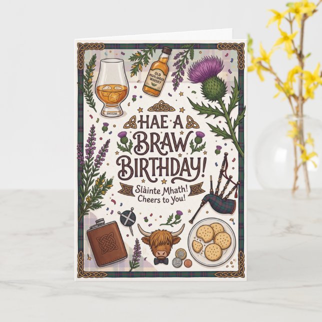 Cartão Aniversário Escocês Fantástico (Flor Amarela)
