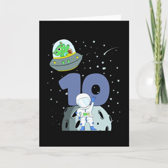 Cartão ANIVERSÁRIO ESPACIAL 10 Menino Astronauta de 10º A (Frente)