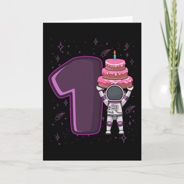 Cartão ANIVERSÁRIO ESPACIAL 1 Astronauta Toddler primeiro (Frente)