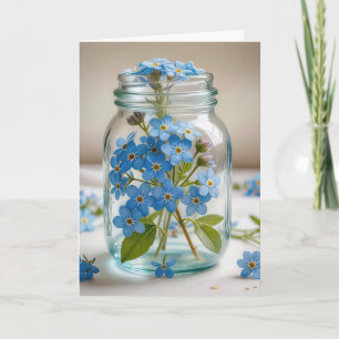 Cartão Aniversário Esquece-Me-Não Flores No Jar