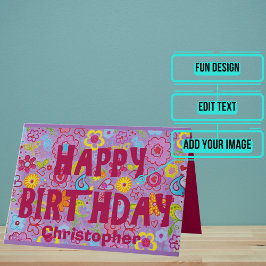 Cartão Aniversário estético Hippie da década de 1970