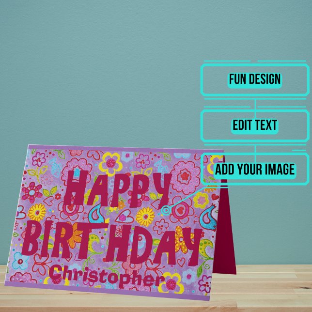 Cartão Aniversário estético Hippie da década de 1970 (Outside it has a great retro 1970's vintage flower hippie aesthetic.)