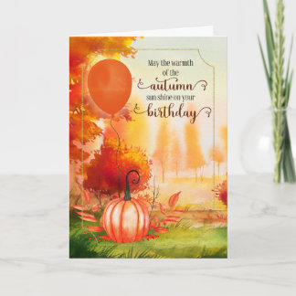 Cartão Aniversário Fall Season Autumn Pumpkin e Balão