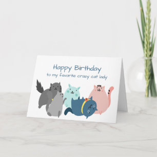 Cartão Aniversário favorito Gato Louco Gatinhas Engraça