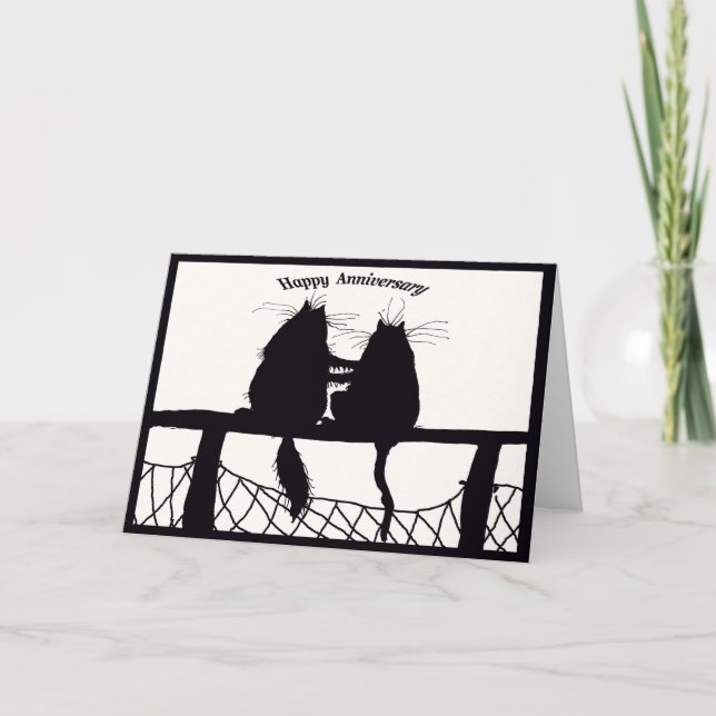 Cartão aniversário feliz, casal do gato (Frente)