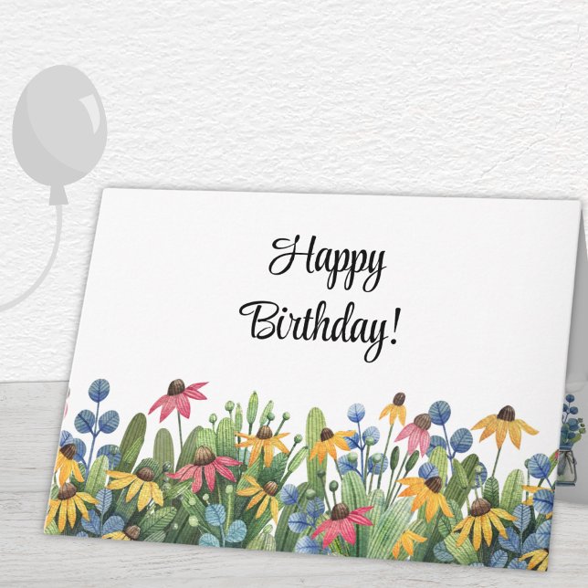 Cartão Aniversário Feliz com Flores Silvestres em Aquarel (Criador carregado)