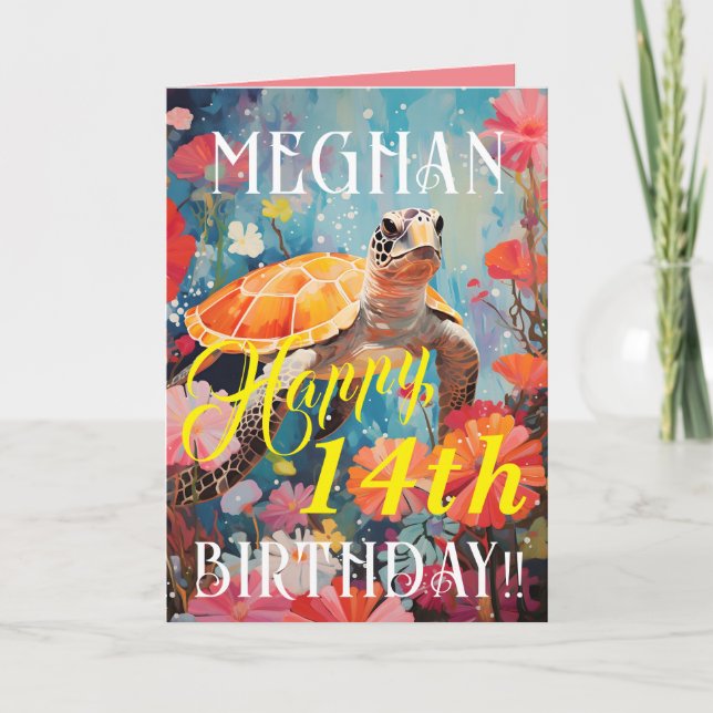 Cartão Aniversário Feliz Da Tartaruga Clássica E Do Ocean (Frente)
