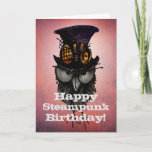 Cartão Aniversário feliz de Steampunk! - Coruja<br><div class="desc">Coruja de Steampunk do feliz aniversario! Arte mal-humorada engraçada da coruja do pai para seu pai ou avô por Paul Stickland para StrangeStore. Caráteres engraçados e amigáveis para você.</div>