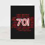 Cartão Aniversário feliz do 70<br><div class="desc">Design feliz preto,  vermelho,  e branco do aniversário do 70 em t-shirt do aniversário do 70,  em cartões,  em canecas,  em botões,  e em outros artigos do aniversário do 70.</div>