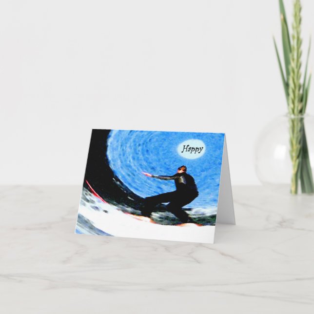 Cartão Aniversário feliz do surfista (Frente)