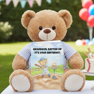 Cartão Aniversário Feliz Neto Urso de Pelúcia de Beisebol