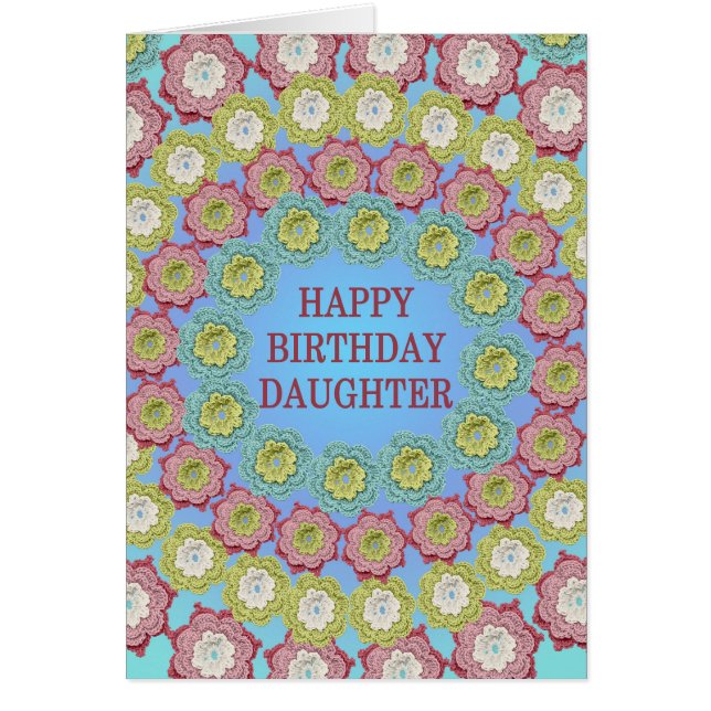 Cartão Aniversário Filha Flores de Crochet (Frente)