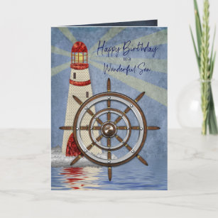 Cartão Aniversário, filho, a roda do navio, leme