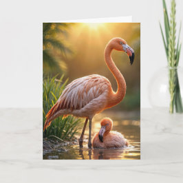 Cartão Aniversário Flamingo Mãe e Pintinho