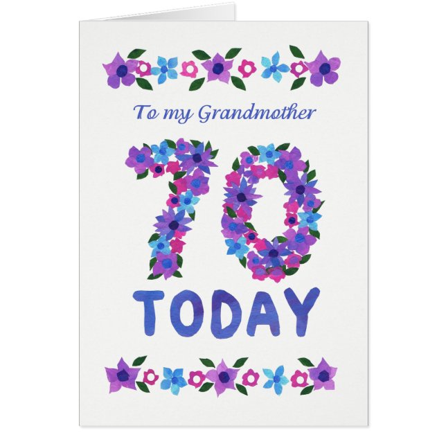 Cartão Aniversário floral bonito do 70, para a avó (Frente)