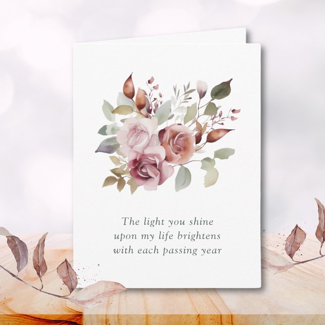 Cartão Aniversário Floral de Citação Motivacional (The Light You Shine Upon My Life-Floral-Happy Birthday Card)