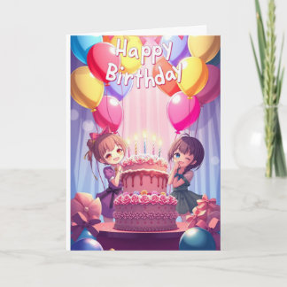 Cartão Aniversário Fofo de Anime