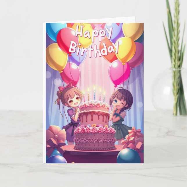 Cartão Aniversário Fofo de Anime  (Frente)